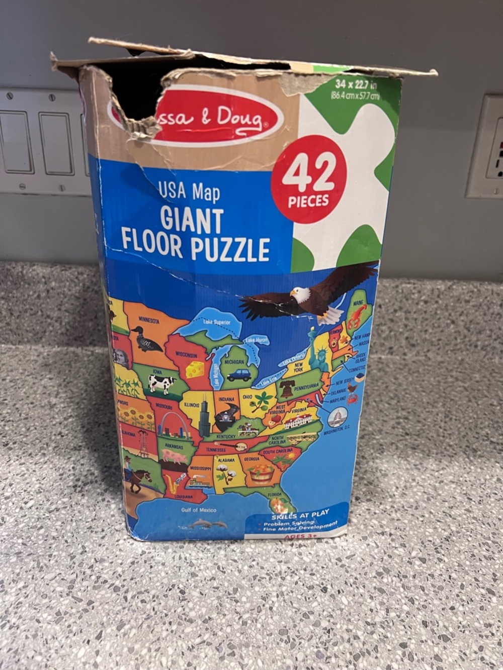 Melissa & Doug Colorful USA Map Giant Floor Puzzle - Blue & Red